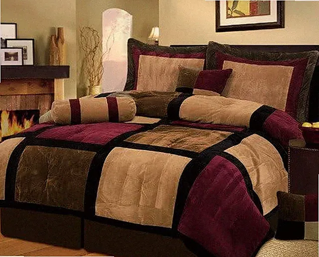 7 Piece Burgundy Brown Black Bed in a Bag Micro Suede King Comforter Set with Ac