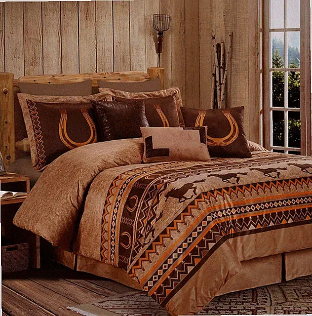 Chezmoi Collection 7-Piece Southwestern Wild Horses Comforter Set, Russet Brown