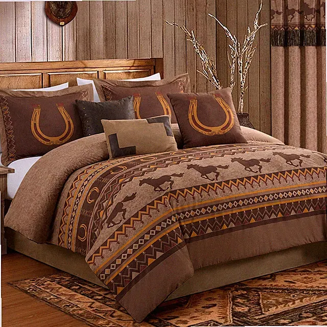 Chezmoi Collection Sedona 7-Piece Southwestern Wild Horses Microsuede Bedding Co
