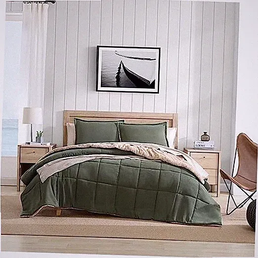 Comforter Set, Microsuede Bedding with Soft Sherpa Queen Beckett Green