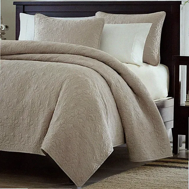 Full / Queen size Khaki Light Brown Tan Coverlet Quilt Set with 2 Shams