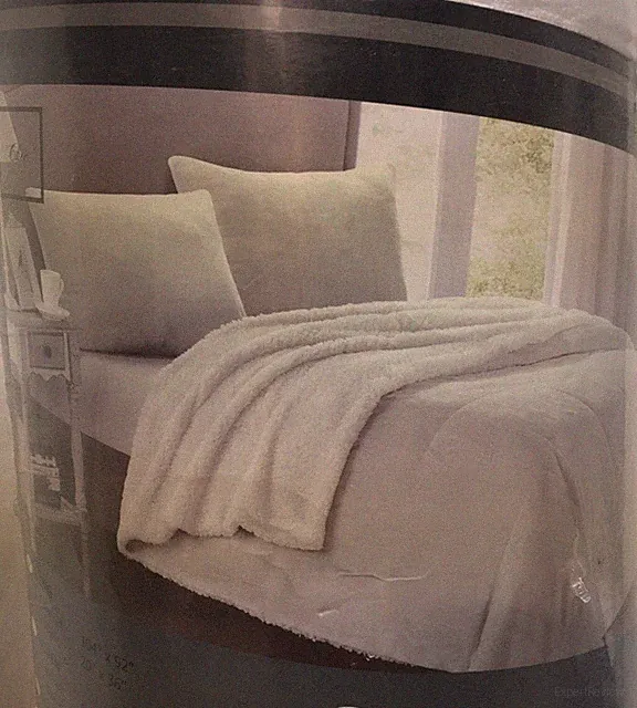 kING Chic Home 3-Piece Evie Plush Microsuede Sherpa Blanket + 2 Shams~ Beige