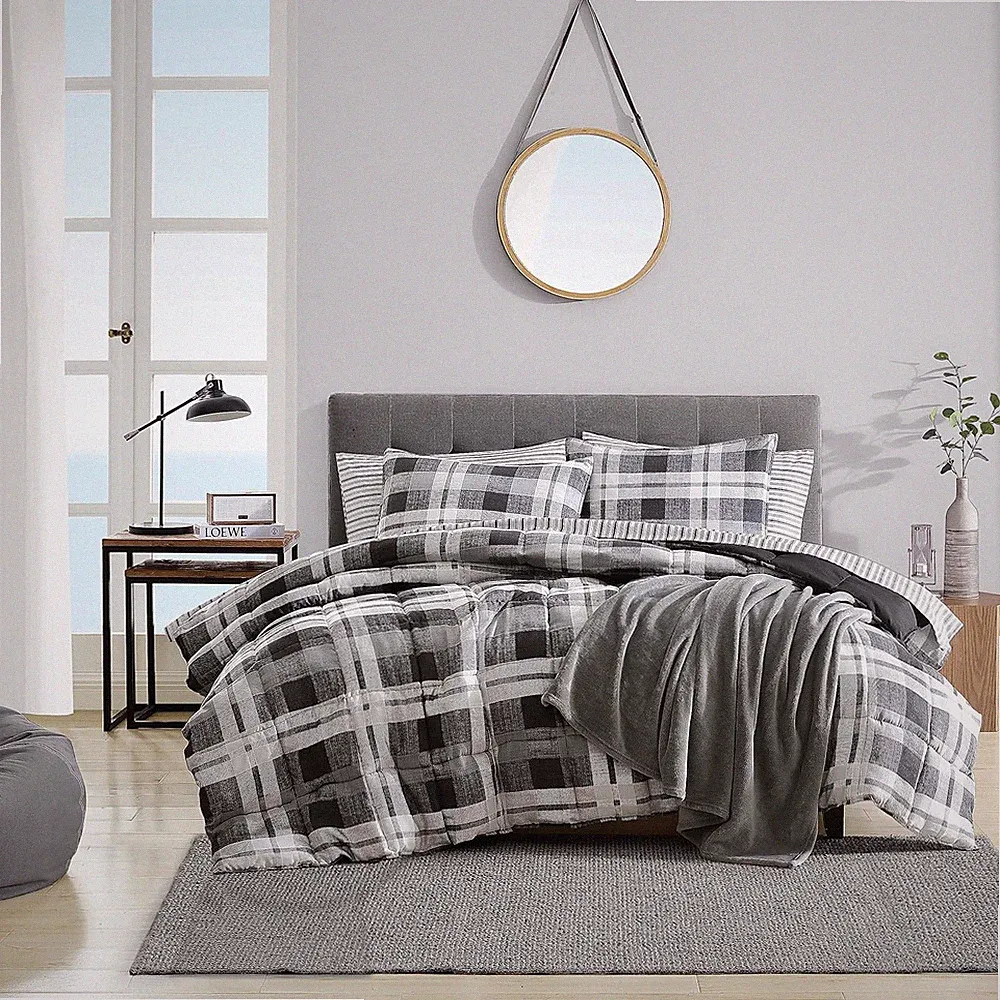 King Comforter Set, Reversible Bedding with Matching Shams, Microsuede with Sh