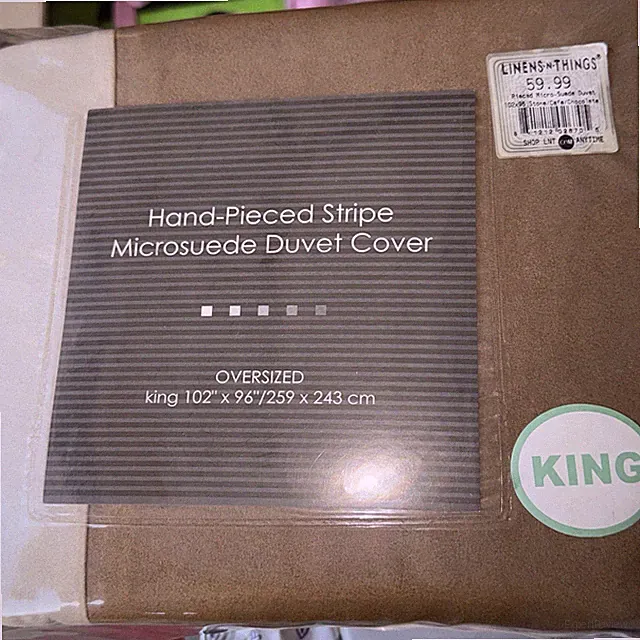 Linens & things handpiece stripe micro suede duvet cover king.