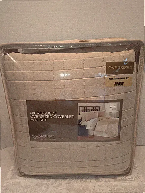 Micro Suede Oversized Coverlet 3pc Set Full/Queen 90" x 90" W/Shams Khaki