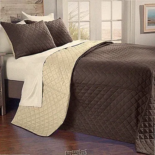Microfiber Bedspread Set BrownTAN Queen Size 96 x 110 Comforter Reversible