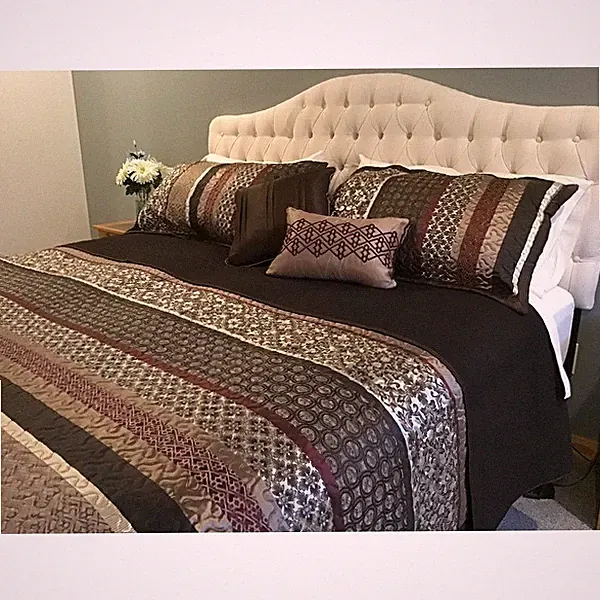 NEW~ COZY XXXL MODERN CHIC LARGE RED BROWN GREY TAUPE LEAF FLOOR BEDSPREAD SET