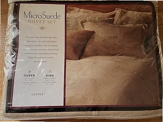 New Micro Suede Queen Duvet Cover 86”x90” & 2 Standard Shams - Beige Luxtex