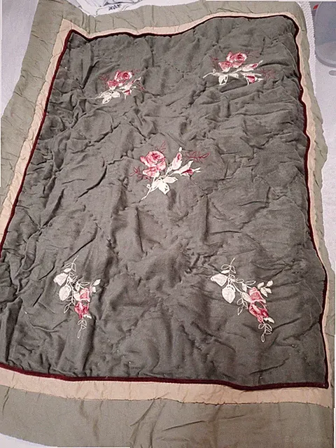 One Standard Micro Suede Quilted Embroidery Pillow Sham Floral Green 24”L X 30”W