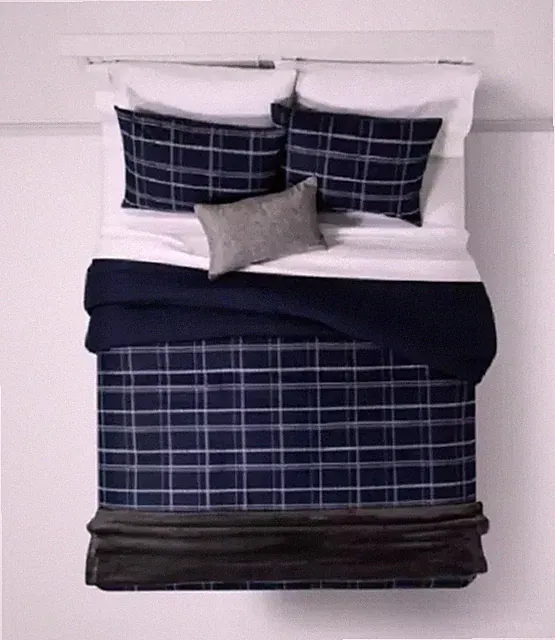 ROOM ESSENTIALS 4PC MICROFIBER BED SET, BLUE PLAID, TWIN/TWIN XL