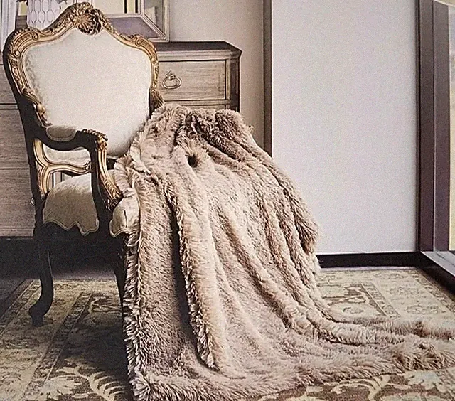 Tan Luxury Plush Ombre Cozy Soft Throw Couch Blanket Micro Suede Back 50"x60"